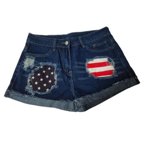 American Flag Ripped Denim Shorts