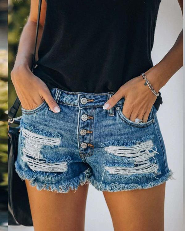 Women's Casual Hollow out Straight Denim Shorts