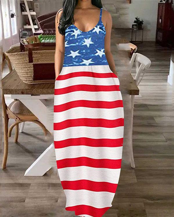 US$ 30.99 - Women's American Flag Star Maxi Dress - www.dressisi.com