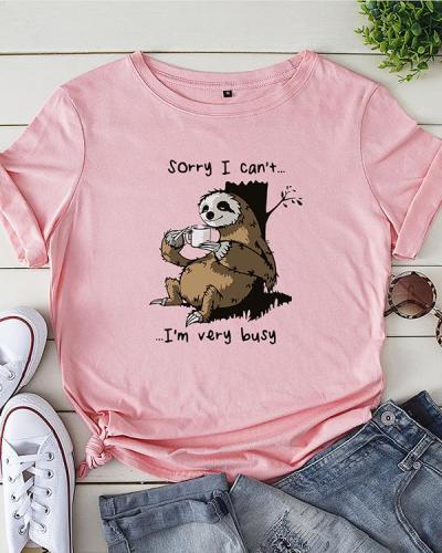 Womens Plus Size Cartoon Bear Letter Print T-shirt Tops