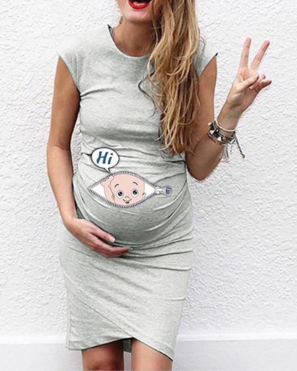 Cartoon Letter Print Pregnant woman Dress Women sleeveless Pregnancy Maternity Dress