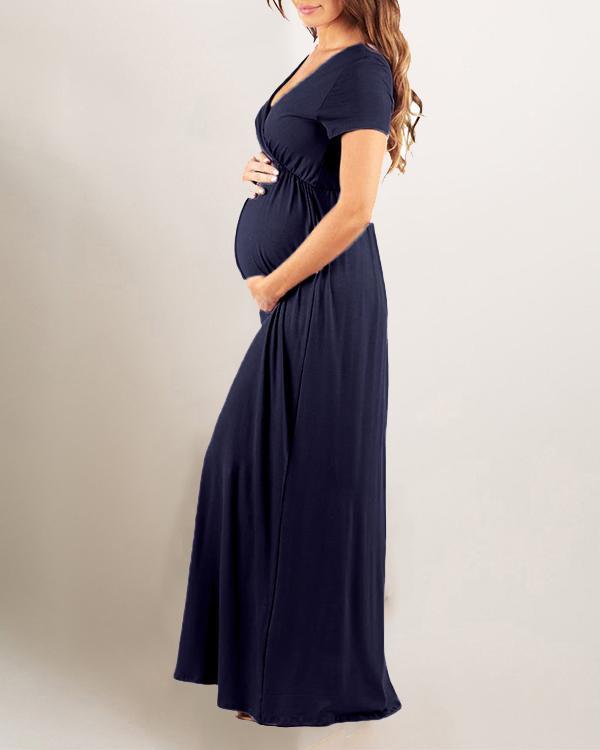 Pregnant Women Maternity High Waist V-Neck Maxi Dress