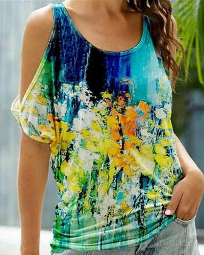 Women's Cold Shoulder Casual Floral Printed Tops