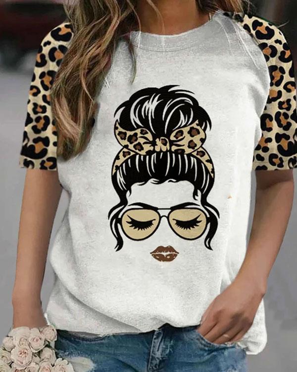 Women's T-shirts Leopard Make-up Portrait T-shirt