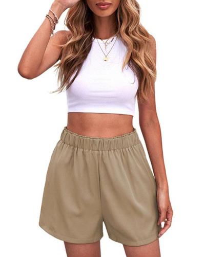 Pure Color Pleated Pocket Ladies Casual Pants