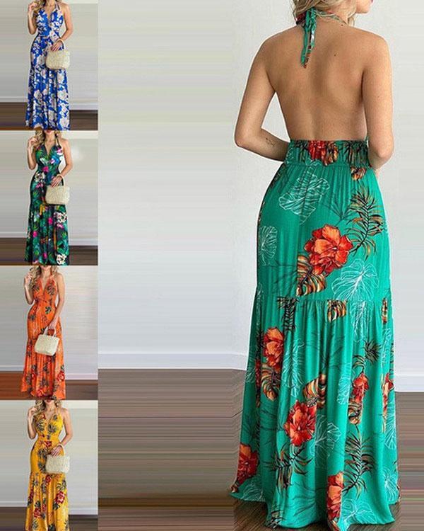 Women's Printed Halter Sexy Dress