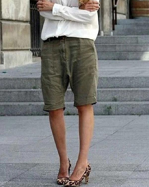 Casual Daily Zip up Button Linen Shorts