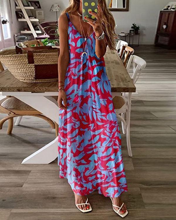 Women Printed Sexy Deep Sleeveless Cami Dress
