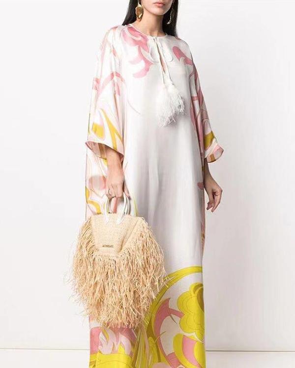 Loose Colorful Printed Long Sleeve Maxi Dress