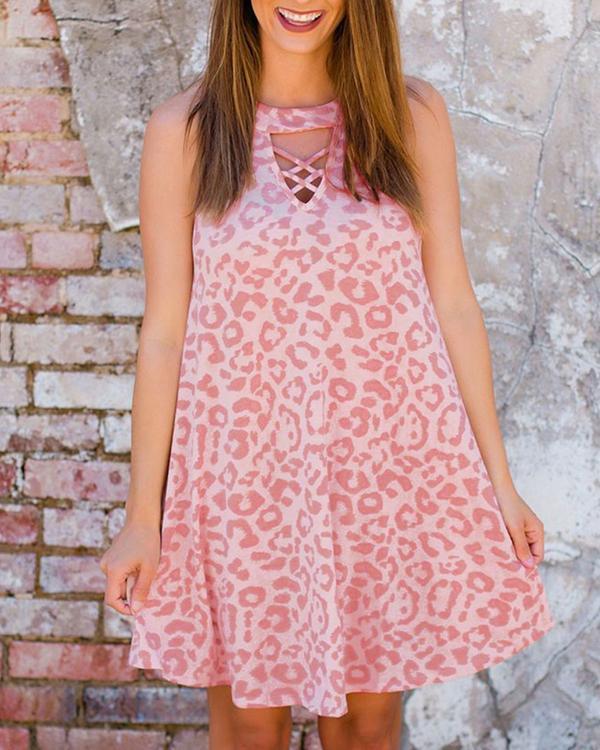 Pink Leopard Sleeveless Mini Dress