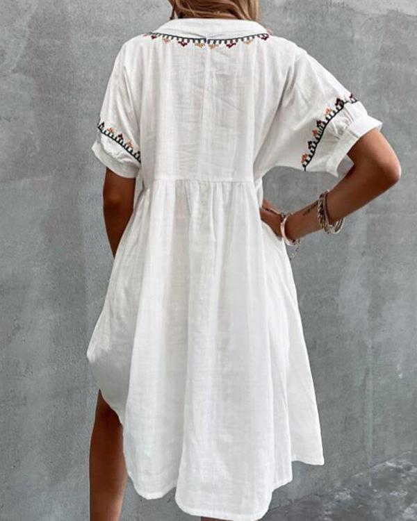 Floral Embroidery Loose Short Sleeve Dress