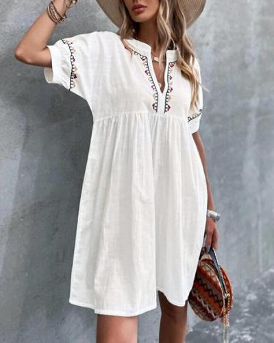 Floral Embroidery Loose Short Sleeve Dress