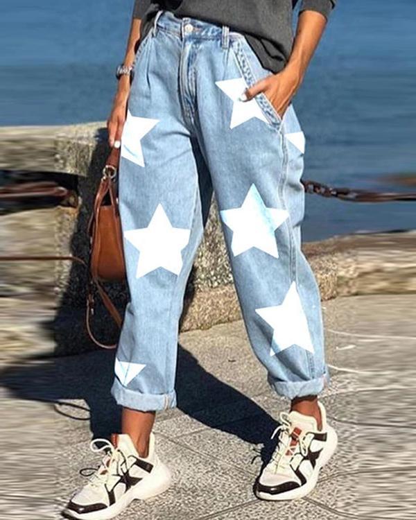 Star Print Loose Jeans