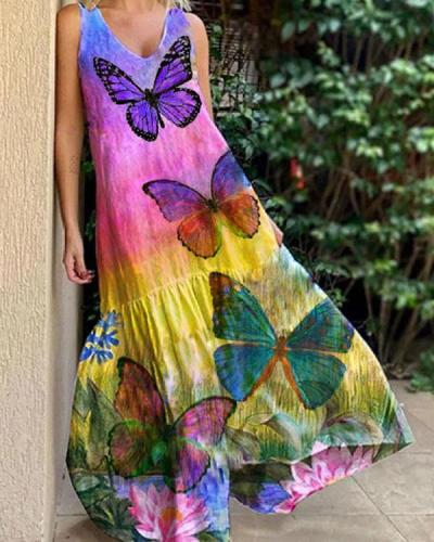 Colorful Tie Dye Butterfly Holiday Maxi Dress