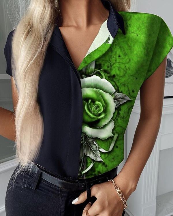 Floral Print Colorblock Shirt