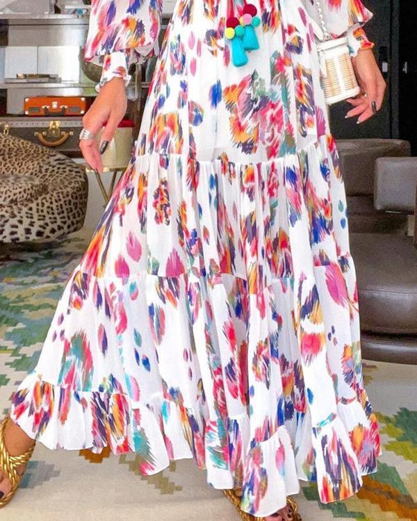 Fashion Long Sleeve Print  Maxi Dress