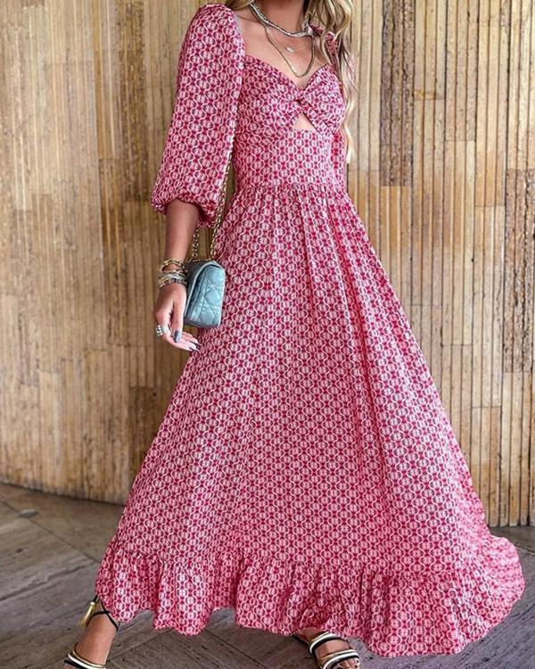 Women's Elegant  Maxi Long Sleeve Print Dress