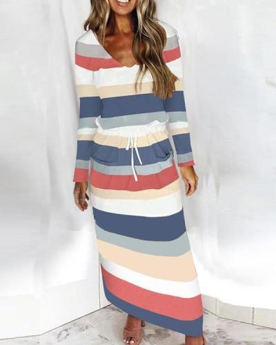 Casual Striped Contrast Long-sleeved Dress