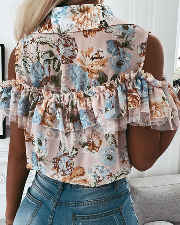 Printed Off Shoulder Short Sleeve Shirt Top
