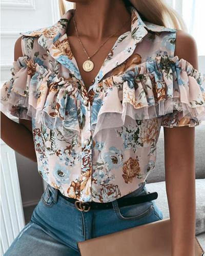 Printed Off Shoulder Short Sleeve Shirt Top