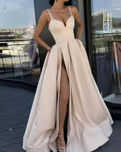 Elegant High-waist Sleeveless Split Gown