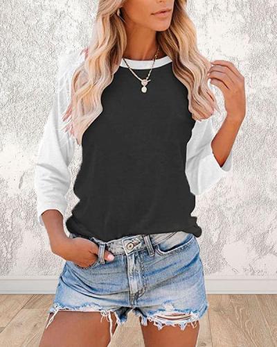 Casual Color Block 3/4 Sleeve Top
