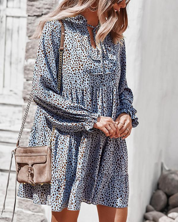 Fashion Chiffon Leopard Print Long Sleeve Mini Dress