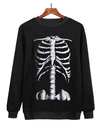 Halloween Skeleton Rib Print Sweatshirt