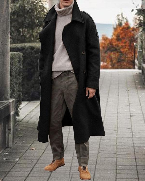 Men British Style Fashion Solid Heavy Weight Long Trench Coat