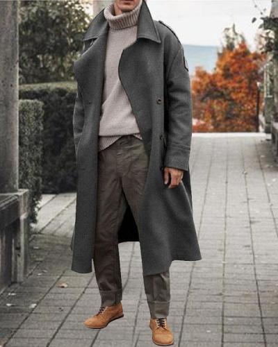 Men British Style Fashion Solid Heavy Weight Long Trench Coat