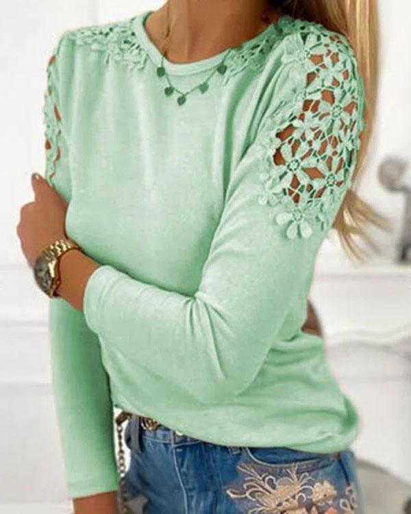 Sexy Floral Lace Patchwork Crew Neck Skinny Fall Top