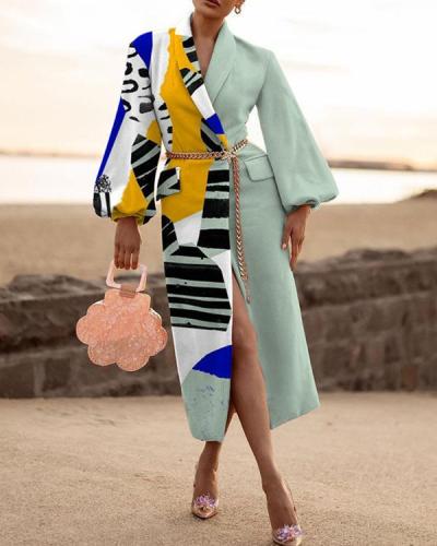 Women's Wool Blends Elegant Fashion printed Collar Coat