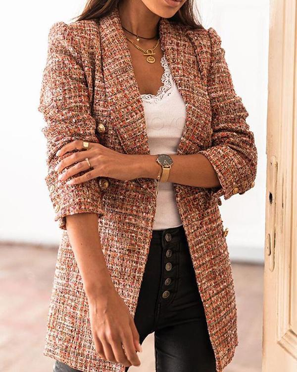 Long-sleeved Double-breasted Lapel-collar Printed Blazer