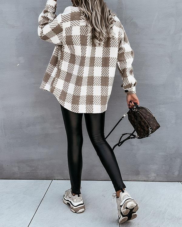 Casual Plaid/Houndstooth Coat with Pockets