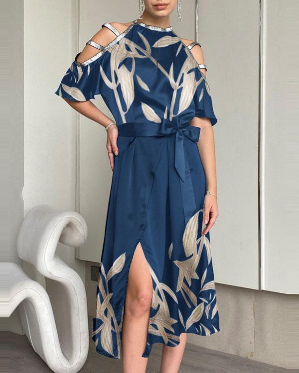 Fashion Butterfly Print Off-shoulder Midi Dress