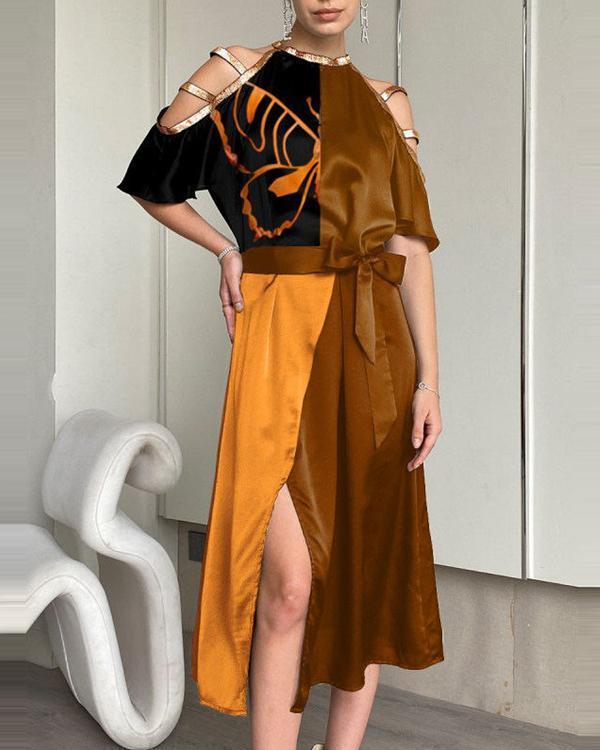 Fashion Butterfly Print Off-shoulder Midi Dress