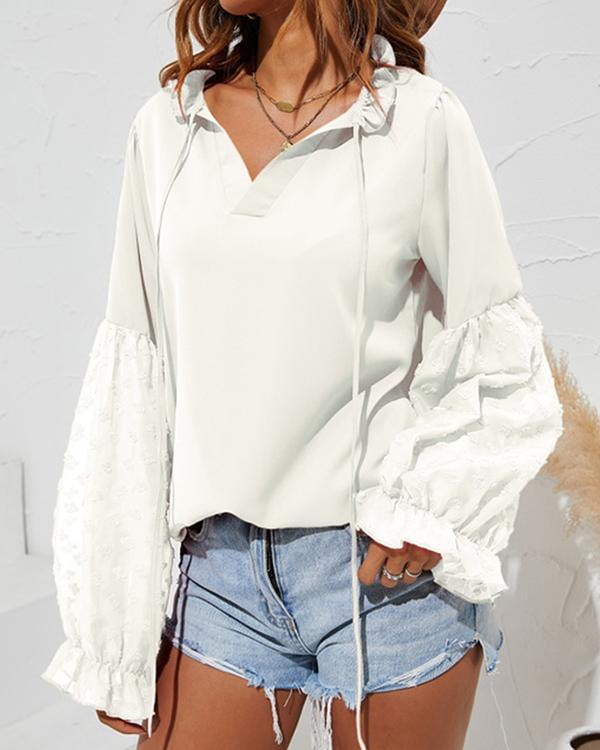 Solid V-Neck Long Sleeves Casual Blouses