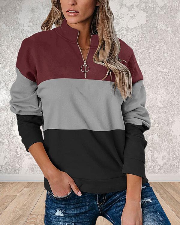 Print Color Block V-Neck Long Sleeves Sweatshirt