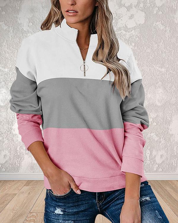 Print Color Block V-Neck Long Sleeves Sweatshirt