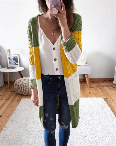 Autumn and winter striped stitching contrast cardigan sweater