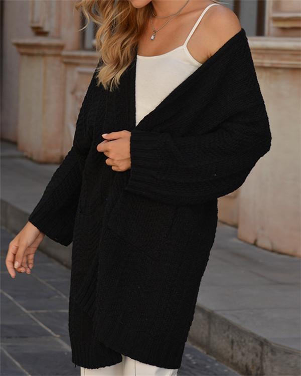 Solid Color Long Knitted Cardigan Sweater