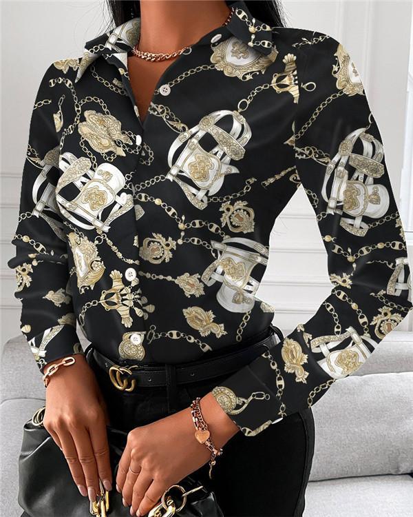 V-neck Button Printed Shirt Shirt