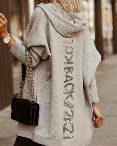 Women's Gray Hooded Sweater Long-sleeved Zipper Coat