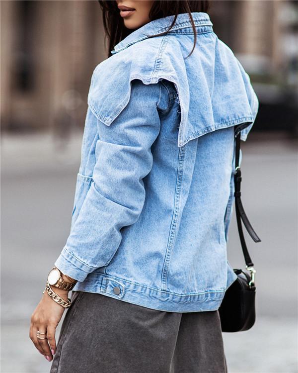 Long-sleeved Cotton Slim-fit Blue Denim Jacket