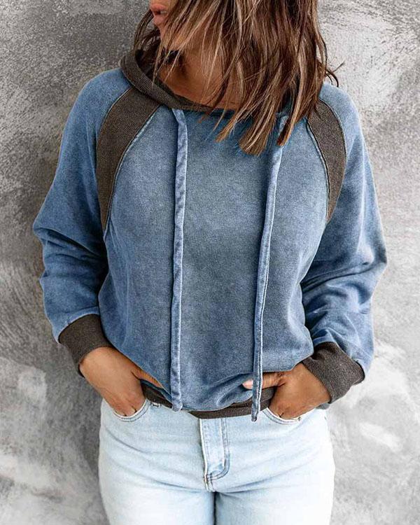 Contrast Loose Fit Patchwork Women's Hoodie Pullover