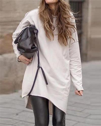 Casual Round Neck Solid Color Mid-length Sweater