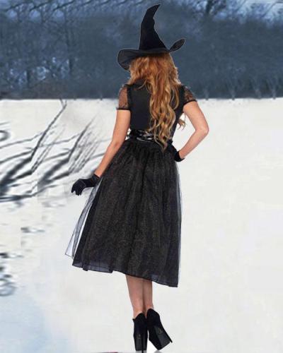 Gothic Halloween Tulle Dress Witch Costume 5PCS Outfit