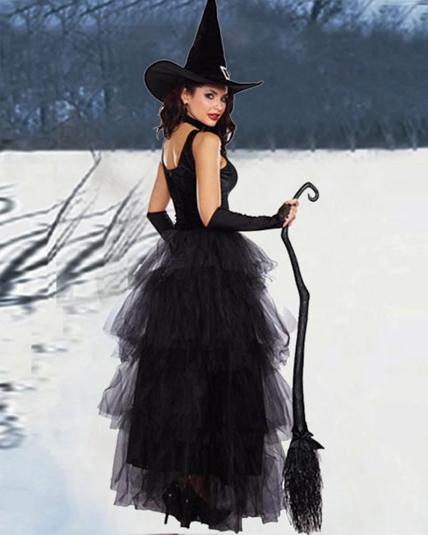 Elegant Halloween Layered Tulle Dress Witch Costume 5PCS Outfit