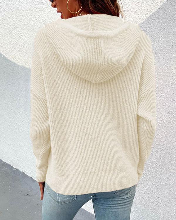 5 Colors Button Hoooded Knitted Sweater Cardigan