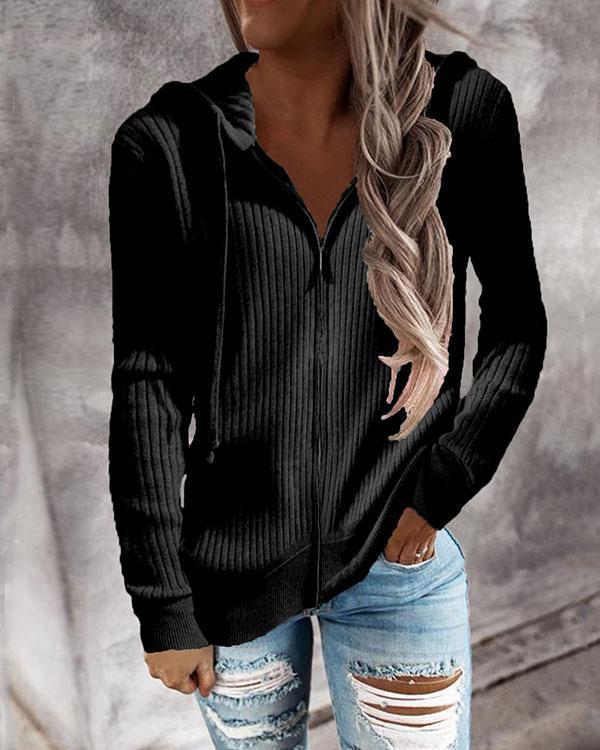 7 Colors Zip up Hoooded Knitted Sweater Cardigan